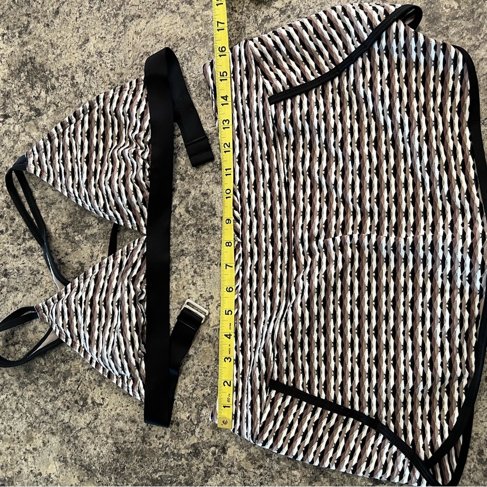 Athleta Brown and Black Striped Bikini with built in shorts